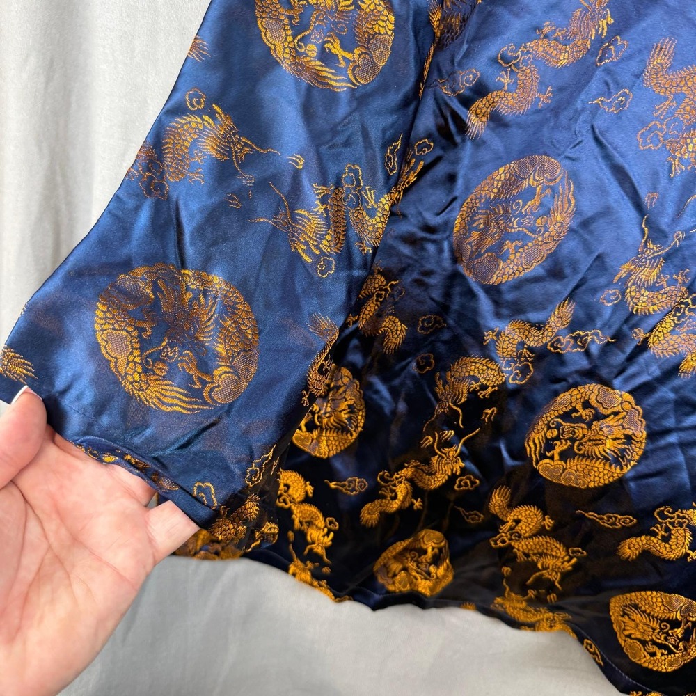 Vintage 1970s Golden Dragon Chinese Brocade Tang Jacket XXL Navy Gold Dragon - Picture 6 of 14